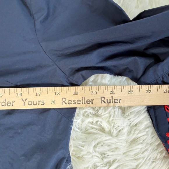 J.Crew Navy Blue Eyelet Embroidered Bell Sleeve Tunic Midi Dress Women's Large - Picture 7 of 11